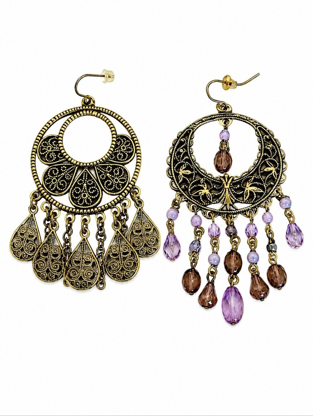 Vintage Antique Brass Mismatched Chandalier Festival Earrings